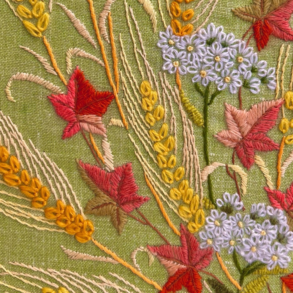 Vintage Leewards Kit Embroidered Crewel Wheat Floral Art Hand Made Green - Picture 7 of 9